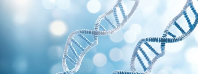 Close-up Image of DNA Helix Structure with Soft Blue Background, Ideal for Illustrating Genetics, Biology, and Scientific Concepts