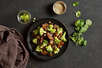 Beef with broccoli in asian style