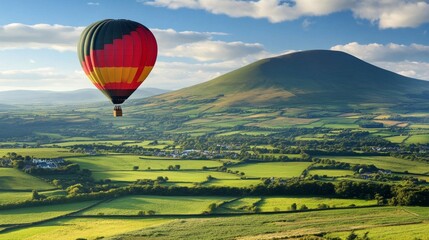 Obraz premium Breathtaking Hot Air Balloon Ride Over Lush Countryside