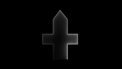 Obraz premium Four-Way Direction solid icon. Neon crossroads signpost indicating travel or indecision.