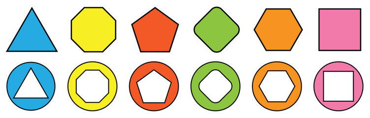 Various number of geometric shape. Different types of regular polygons. 2d geometric shapes. triangle, square, pentagon, hexagon, heptagon, octagon, nonagon, decagon, hendecagon, dodecagon vector.