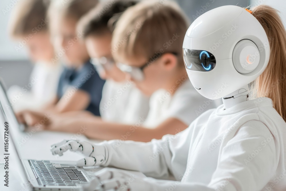 Poster advanced robot learning with children in classroom setting engaged in technology education, promotin