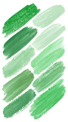 Green watercolor swatches, textured brush strokes, vibrant shades, artistic background, nature-inspired palette.