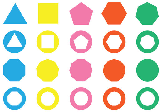Various number of geometric shape. Different types of regular polygons. 2d geometric shapes. triangle, square, pentagon, hexagon, heptagon, octagon, nonagon, decagon, hendecagon, dodecagon vector.