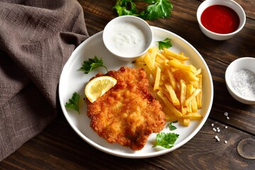 Weiner schnitzel with potato fries