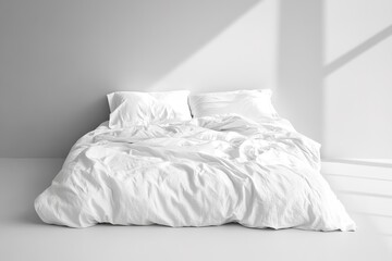 Luxurious white bedding creates calming atmosphere in bright, mi