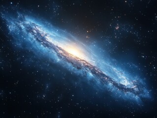 Fototapeta premium A breathtaking view of a spiral galaxy amidst a vibrant nebula, showcasing bright stars and cosmic dust, creating a stunning 8k cinematic space scene.