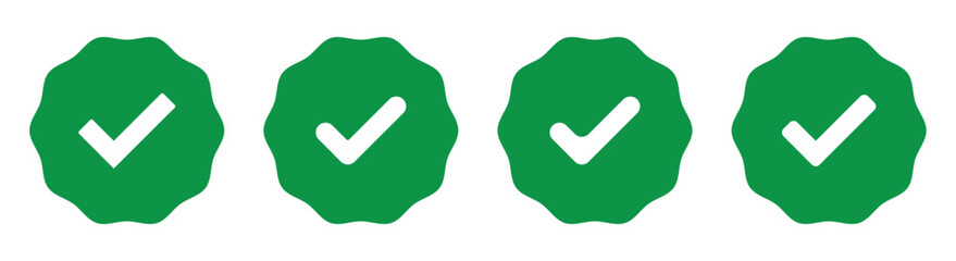 Verified badges. Set of verified badge. Green Verified badge icons . Verified badge profile set Verified badge. Social media account verification icon. Green check mark icon