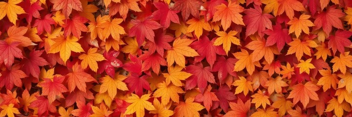 Intricate arrangement of vibrant red, orange, and yellow autumn leaves, background, leaf pattern, illustration