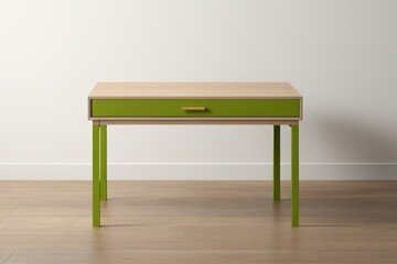 there is a small table with a drawer on it in a room