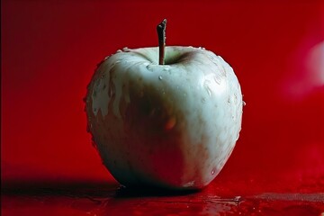 9 inverted colors a white apple on a red background technically