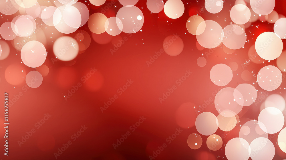 Poster valentine theme, bright red background with soft bokeh circles creating festive atmosphere