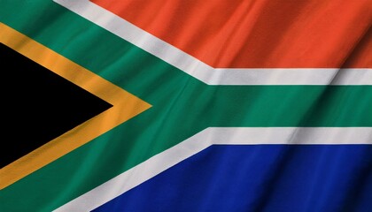 Fototapeta premium South Africa national flag blowing with mast. The flag waving in beautiful sky. South Africa national flag for independence day.
