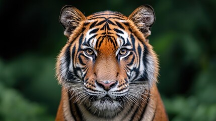 Fototapeta premium Intense Close Up of Majestic Tiger Face with Striking Eyes and Vibrant Orange Fur Captivating Viewers