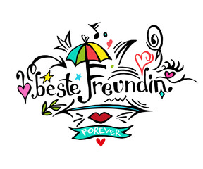 Best friends. Friendship Day hand lettering phrase. Girls friend. Greeting card quote template. Modern calligraphy design for cute sticker, banner, t shirt print. Vector illustration.