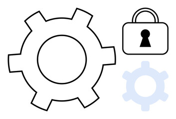 Large and small gears with a lock and keyhole highlighting the concept of security and technology. Ideal for IT, engineering, data protection, mechanics, cybersecurity, industrial processes
