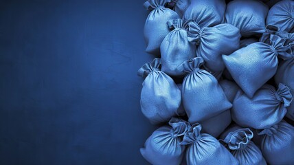 money bags scattereds Isolated on a blue background