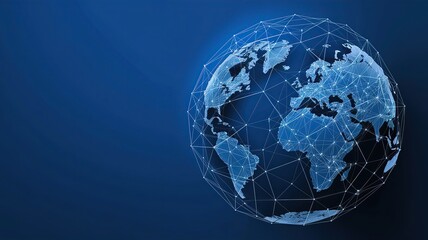 Abstract network vector concept with world globe. Internet and global connection Isolated on a blue background