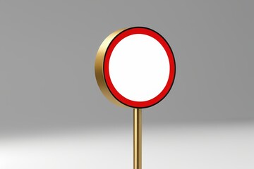 there is a red and white sign on a gold pole