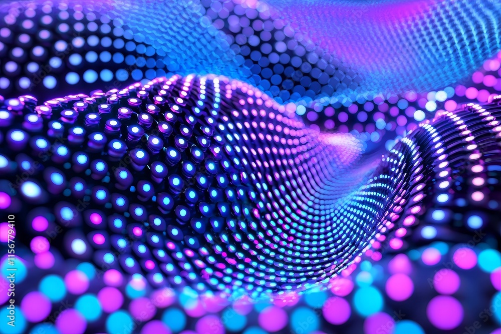 Poster a futuristic, abstract background with glowing particles and a digital wave, highlighting technology