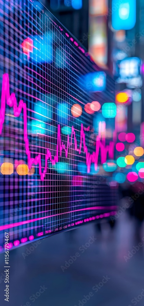 Poster investing and trading are depicted through digital charts and graphs that reflect modern market vola