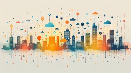 flat design, illustration, The Smart City: How technology makes urban living more convenient