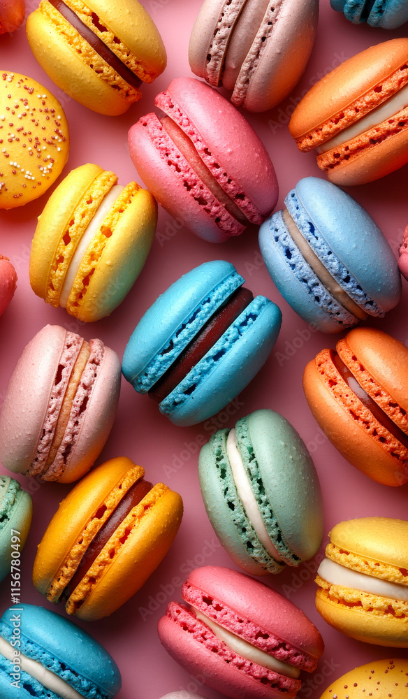 Aufkleber a close up of a variety of colorful macarons. the macarons are arranged in a pattern, with some of t