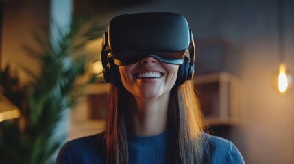 The Woman Wearing VR Headset