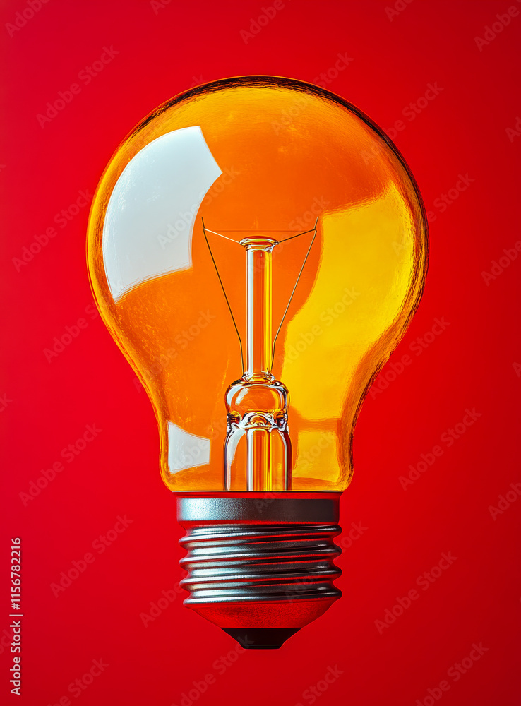 Poster a light bulb is lit up on a red background. the light bulb is the main focus of the image, and it is