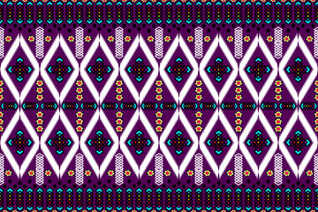 Abstract geometric design of ethnic rugs, fabric, clothing, rugs, vector illustrations, embroidery style, seamless, and wallpaper.