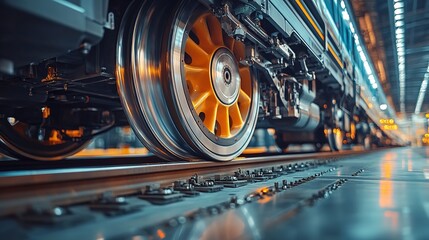 Obraz premium Close-up of train wheels highlighting intricate details and vibr