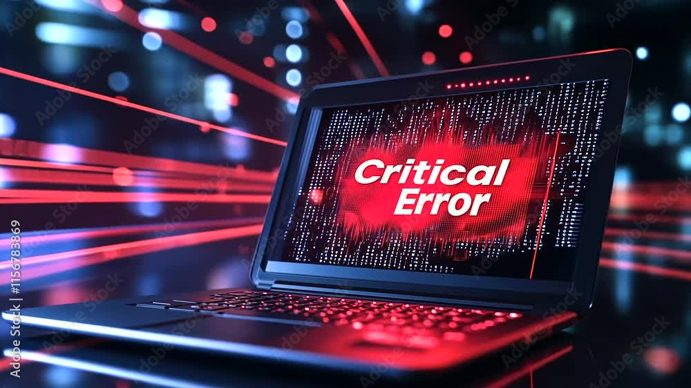Aufkleber a dramatic shot of a laptop screen glowing red with a bold critical error warning, with ominous shad