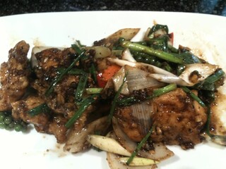 roasted lamb chops with vegetables, Black Pepper Beef Stir Fry in white plate