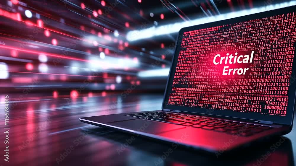 Aufkleber a dramatic shot of a laptop screen glowing red with a bold critical error warning, with ominous shad