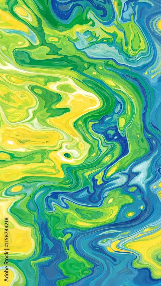 Poster colorful abstract swirl pattern consisting of green, blue, and yellow shades creating a dynamic and 