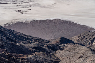 alluvial fan, Badwater Basin. Dante’s View,  Black Mountains / Amargosa Range, Death Valley National Park. Inyo County, California.