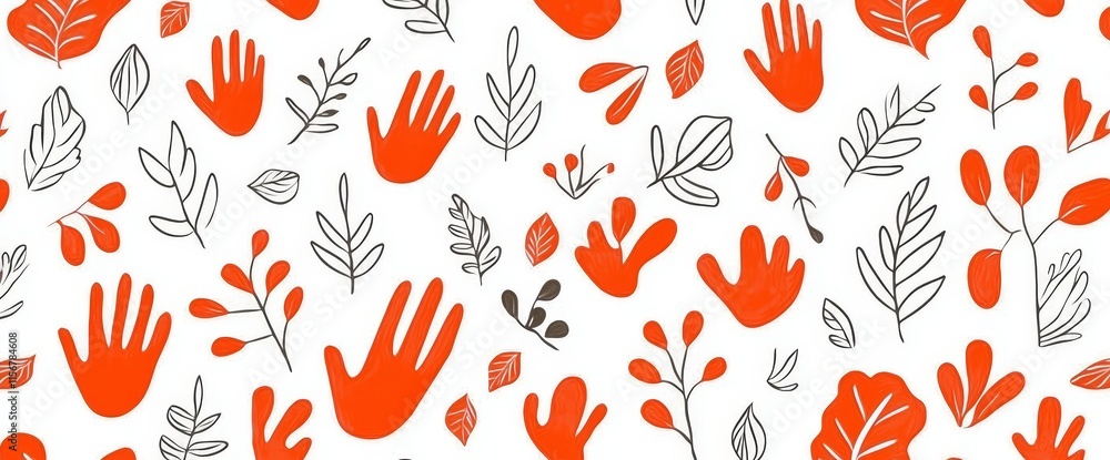 Poster seamless pattern background. minimalistic abstract floral motif. modern red design on a light backgr