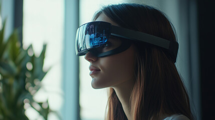 Female IT Specialist Analyzing Code and Data Exploring Cybersecurity and Artificial Intelligence with Augmented Reality