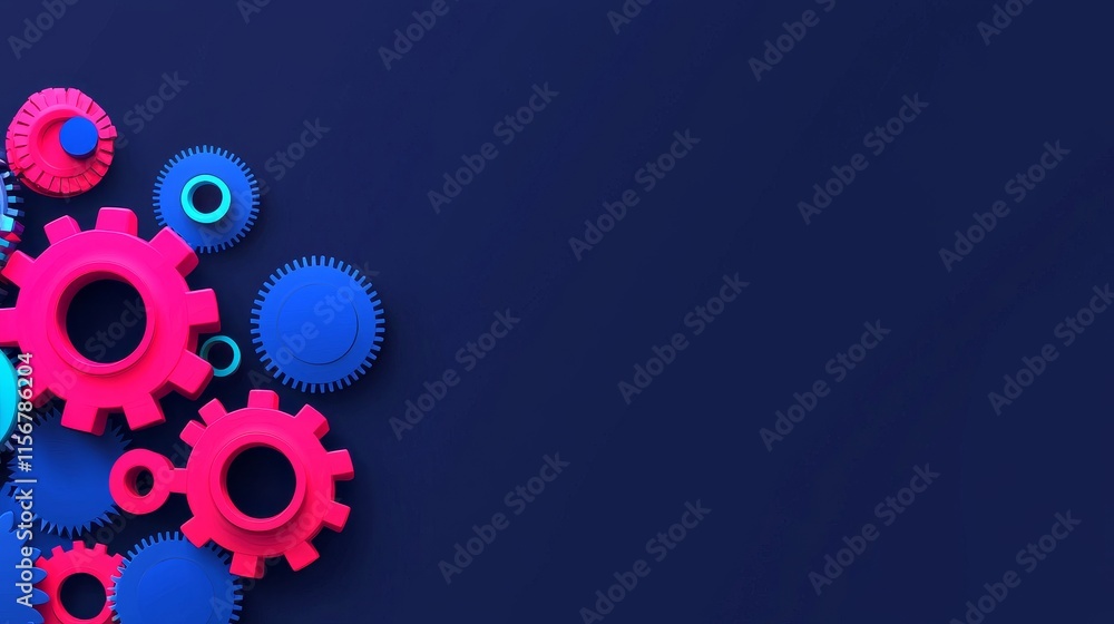 Poster an abstract digital background featuring gears and icons illustrates the concept of business process