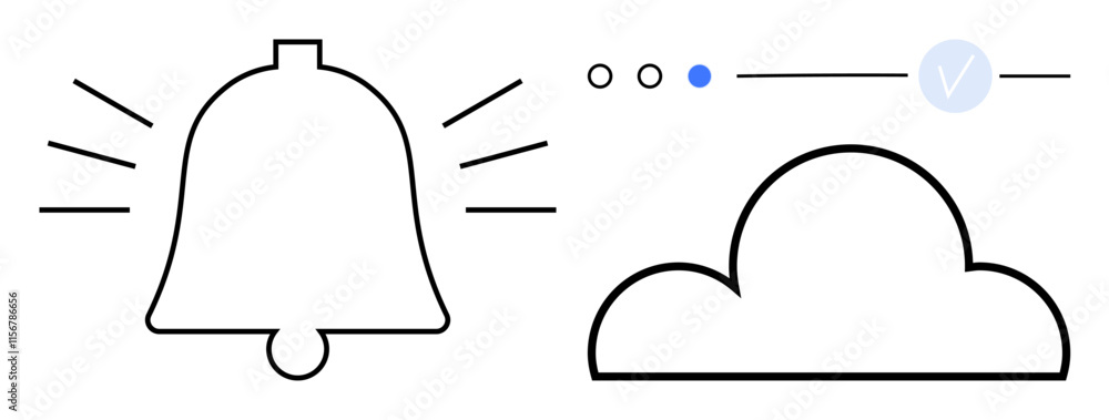 Poster bell ringing for notifications beside a cloud icon with a blue toggle and circular option buttons. i