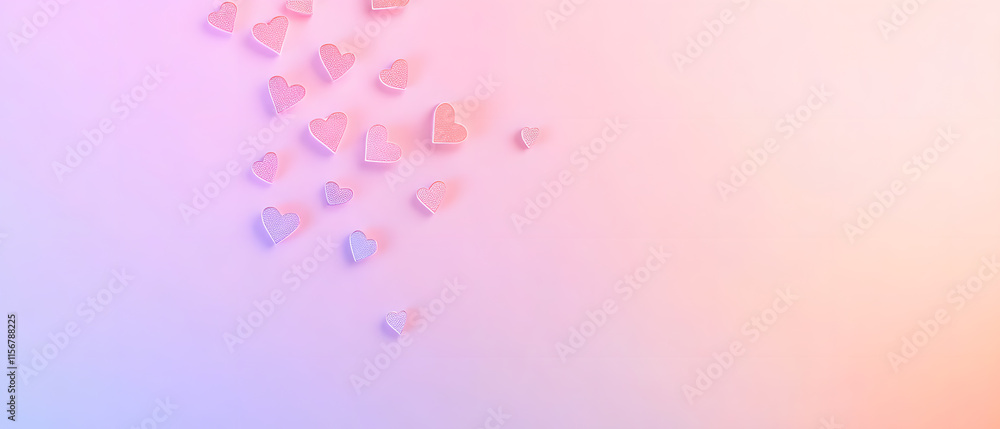 Poster colorful heart shapes floating in soft gradient background abstract art digital illustration calm en