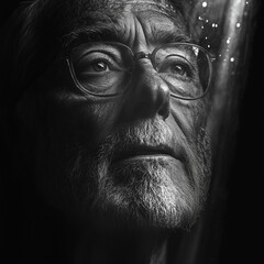 Obraz premium Elderly man gazing thoughtfully in dramatic lighting