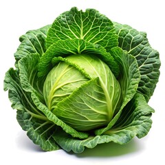 Obraz premium Whole Green Cabbage Isolated on White - Smooth and Rounded Freshness
