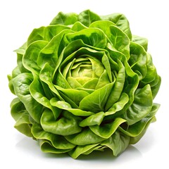 Obraz premium Crisp Head of Lettuce Isolated on White - Overlapping Fresh Green Layers
