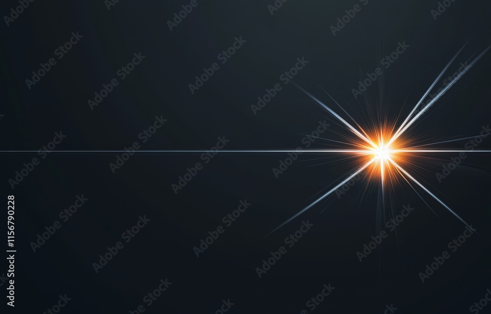 Poster blue light rays and lens flare effects isolated on a black background, creating a glowing abstract d