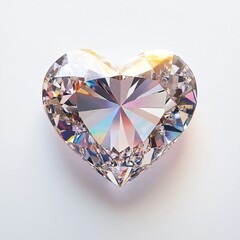 Fototapeta premium Heart-Shaped Diamond with Rainbow Highlights on White Background