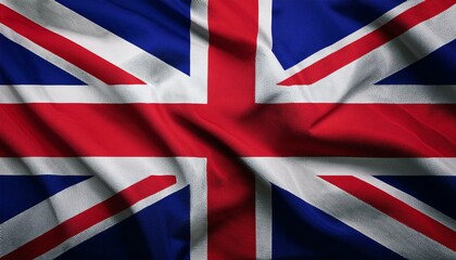 Close up full framed wave United Kingdom Union Jack fabric flag background.