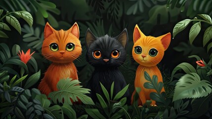 flat design, illustration, The Rainforest Trail: A hiking trip with adorable animal companions