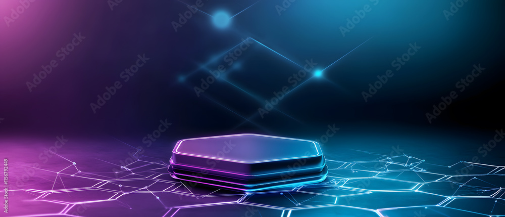 Poster futuristic digital platform virtual space 3d animation neon environment abstract concept engaging vi