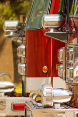 Local Detroit area fire department red engines front close-up